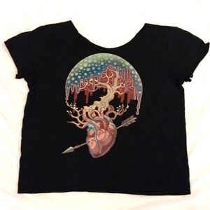 CURBSIDE CLOTHING ARTIST BRAND TRIPPY TREE OF LIFE HEART RECONSTRUCTED T-SHIRT